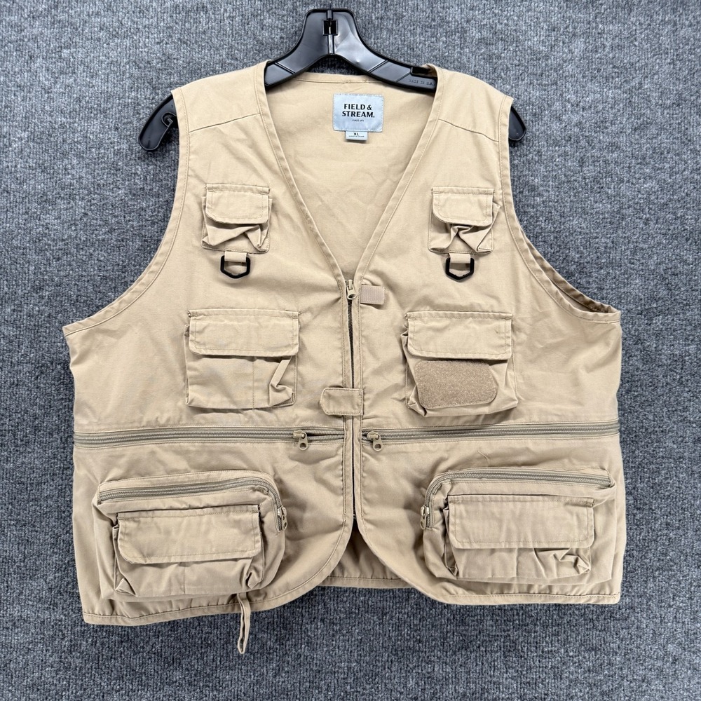 Field & Stream Vest Mens XL Tan Full Zip Sleeveless Fishing Hunting Outdoor